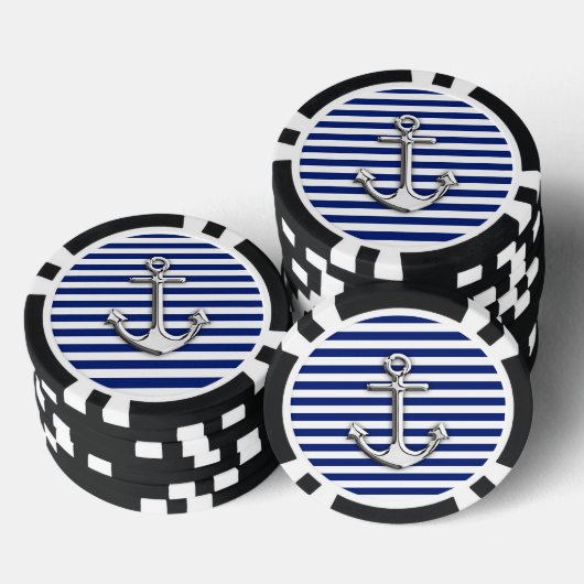 Chrome Anchor auf Navy Stripes Pokerchips (Stapel)