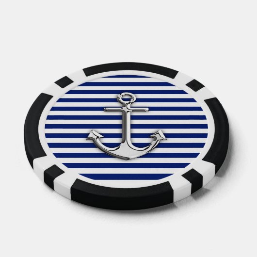 Chrome Anchor auf Navy Stripes Pokerchips (Einzeln)