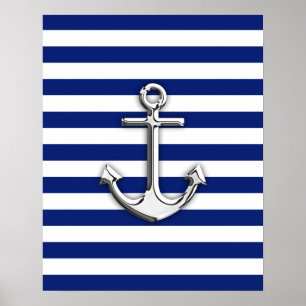 Chrome Anchor auf Navy Stripes Poster