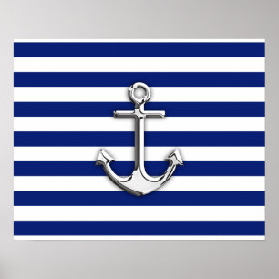 Chrome Anchor auf Navy Stripes Poster