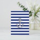 Chrome Anchor auf Navy Stripes Postkarte (Stehend Vorderseite)