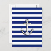 Chrome Anchor auf Navy Stripes Postkarte (Vorne/Hinten)