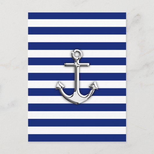 Chrome Anchor auf Navy Stripes Postkarte (Vorderseite)