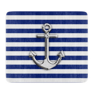 Chrome Anchor auf Navy Stripes Schneidebrett