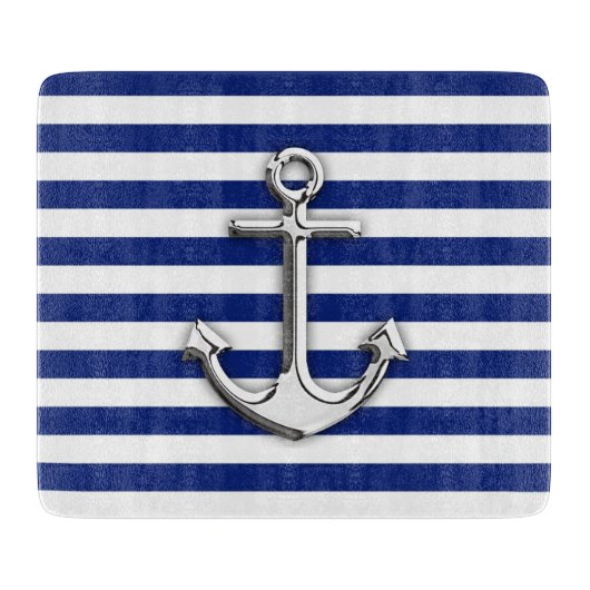 Chrome Anchor auf Navy Stripes Schneidebrett (Vorderseite)