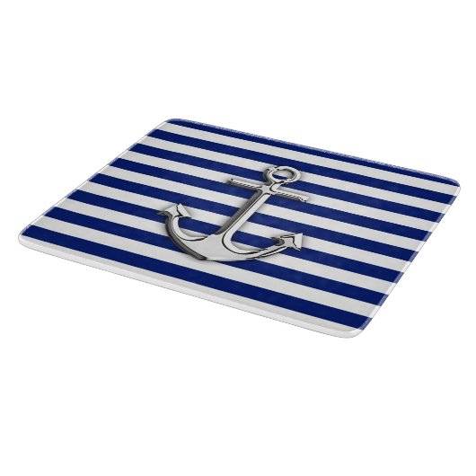 Chrome Anchor auf Navy Stripes Schneidebrett (Ecke)