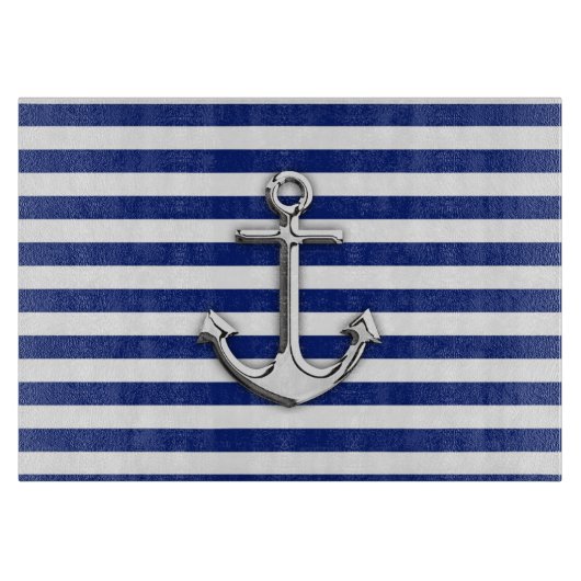 Chrome Anchor auf Navy Stripes Schneidebrett (Vorderseite)