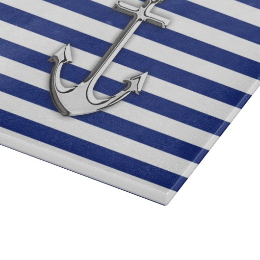 Chrome Anchor auf Navy Stripes Schneidebrett (Ecke)