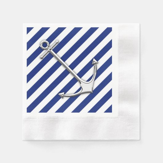 Chrome Anchor auf Navy Stripes Serviette (Vorderseite)