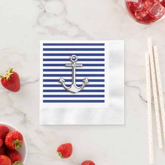 Chrome Anchor auf Navy Stripes Serviette (Beispiel)