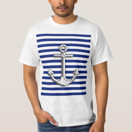 Chrome Anchor auf Navy Stripes T-Shirt (Vorderseite)