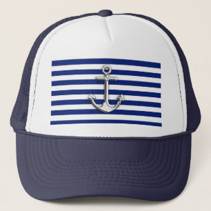 Chrome Anchor auf Navy Stripes Truckerkappe