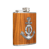 Chrome Anchor auf Teak Print Flachmann (Rechts)