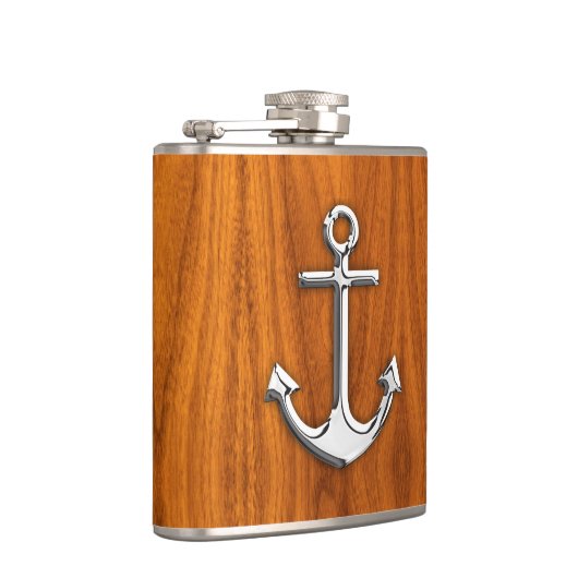 Chrome Anchor auf Teak Print Flachmann (Rechts)