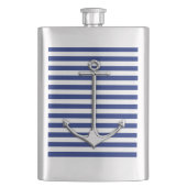 Chrome Anchor Nautical on Navy Stripes Print Flachmann (Vorderseite)
