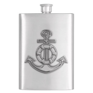 Chrome Anchor Nautical Print Flachmann