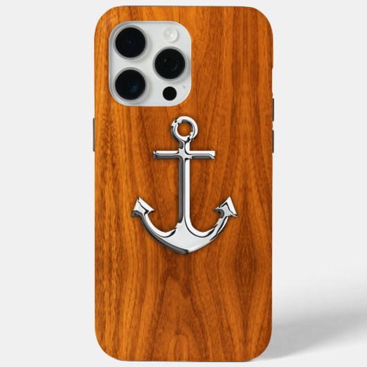 Chrome Anchor on Teak Veneer Style Case-Mate iPhone Hülle (Rückseite)