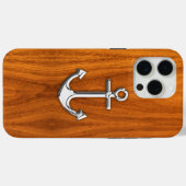 Chrome Anchor on Teak Veneer Style Case-Mate iPhone Hülle (Rückseite (Horizontal))