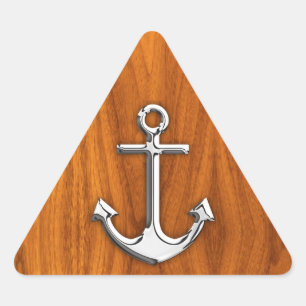 Chrome Anchor on Teak Veneer Style Dreieckiger Aufkleber