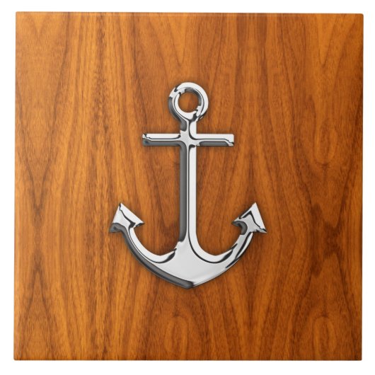 Chrome Anchor on Teak Veneer Style Fliese (Vorderseite)