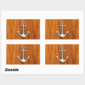 Chrome Anchor on Teak Veneer Style Rechteckiger Aufkleber (Blatt)