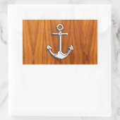 Chrome Anchor on Teak Veneer Style Rechteckiger Aufkleber (Tasche)