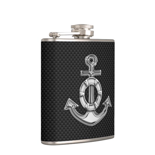 Chrome Anker auf Carbon Fibre Print Flachmann (Rechts)
