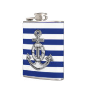 Chrome-Anker auf Navy-Streifen Flachmann (Links)