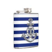 Chrome-Anker auf Navy-Streifen Flachmann (Rechts)