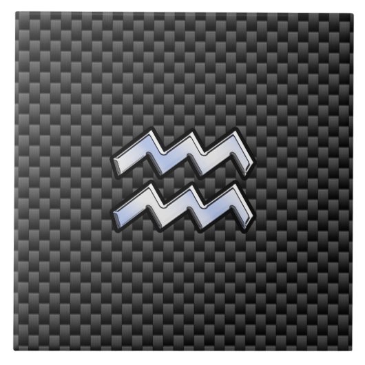 Chrome Aquarius Zodiac Sign Carbon Fibre Stile Fliese (Vorderseite)