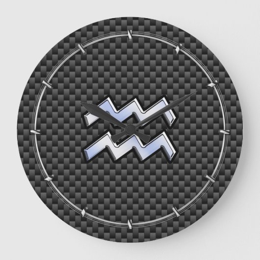 Chrome Aquarius Zodiac Sign Carbon Fibre Stile Große Wanduhr (Vorderseite)