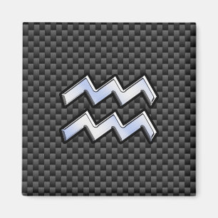 Chrome Aquarius Zodiac Sign Carbon Fibre Stile Magnet