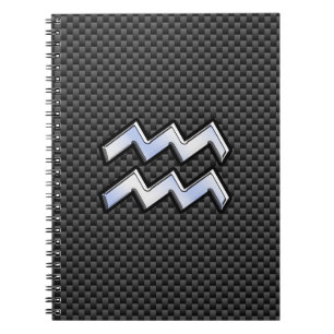 Chrome Aquarius Zodiac Sign Carbon Fibre Stile Notizblock