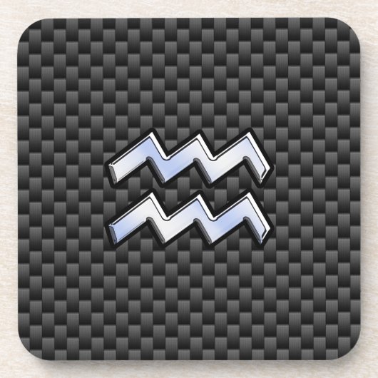 Chrome Aquarius Zodiac Sign Carbon Fibre Stile Untersetzer (Vorderseite)