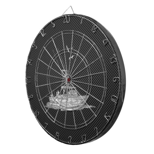 Chrome-artige Fischerboote auf Kohlenstofffaser Dartscheibe (Vorderseite rechts)