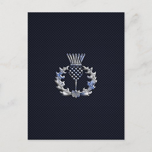 Chrome auf Carbon Fibre Print Scottish Thistle Postkarte (Vorderseite)