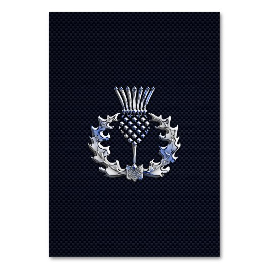 Chrome auf Carbon Fibre Print Scottish Thistle Tischnummer (Vorderseite)
