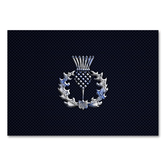 Chrome auf Carbon Fibre Print Scottish Thistle Tischnummer (Vorderseite)