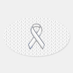 Chrome auf dem "White Strick Ribbon Awareness Prin Ovaler Aufkleber