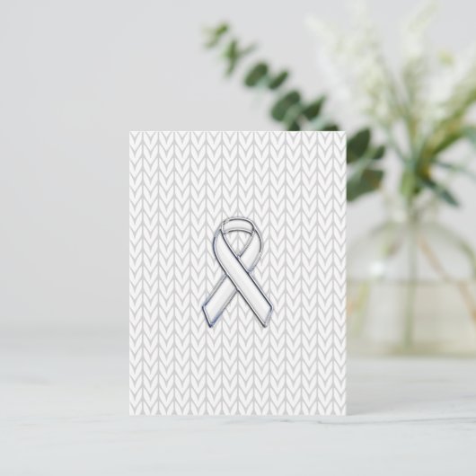 Chrome auf dem "White Strick Ribbon Awareness Prin Postkarte (Stehend Vorderseite)