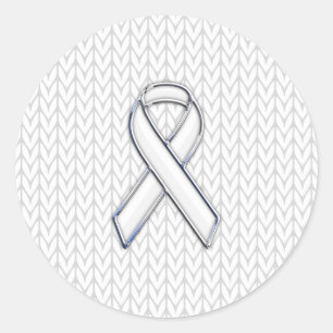Chrome auf dem "White Strick Ribbon Awareness Prin Runder Aufkleber