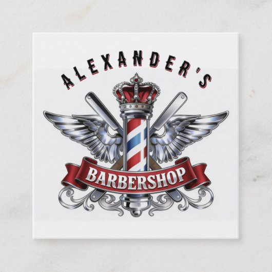 Chrome Barber Pole and Crown Personalize Quadratische Visitenkarte (Vorderseite)