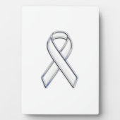 Chrome Belted Style White Ribbon Awareness Fotoplatte (Vorderseite)