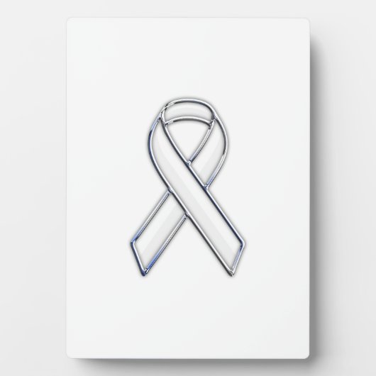 Chrome Belted Style White Ribbon Awareness Fotoplatte (Vorderseite)