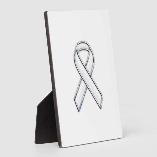 Chrome Belted Style White Ribbon Awareness Fotoplatte (Seite)