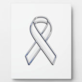 Chrome Belted Style White Ribbon Awareness Fotoplatte (Vorderseite)