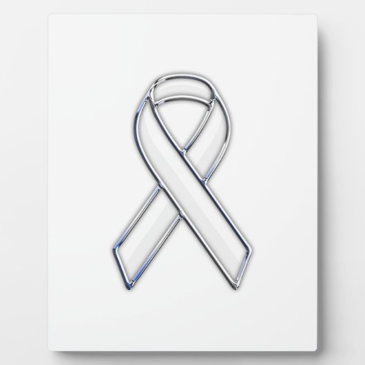 Chrome Belted Style White Ribbon Awareness Fotoplatte (Vorderseite)