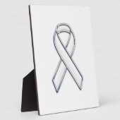 Chrome Belted Style White Ribbon Awareness Fotoplatte (Seite)