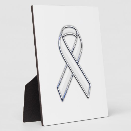 Chrome Belted Style White Ribbon Awareness Fotoplatte (Seite)