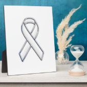 Chrome Belted Style White Ribbon Awareness Fotoplatte (Seite)